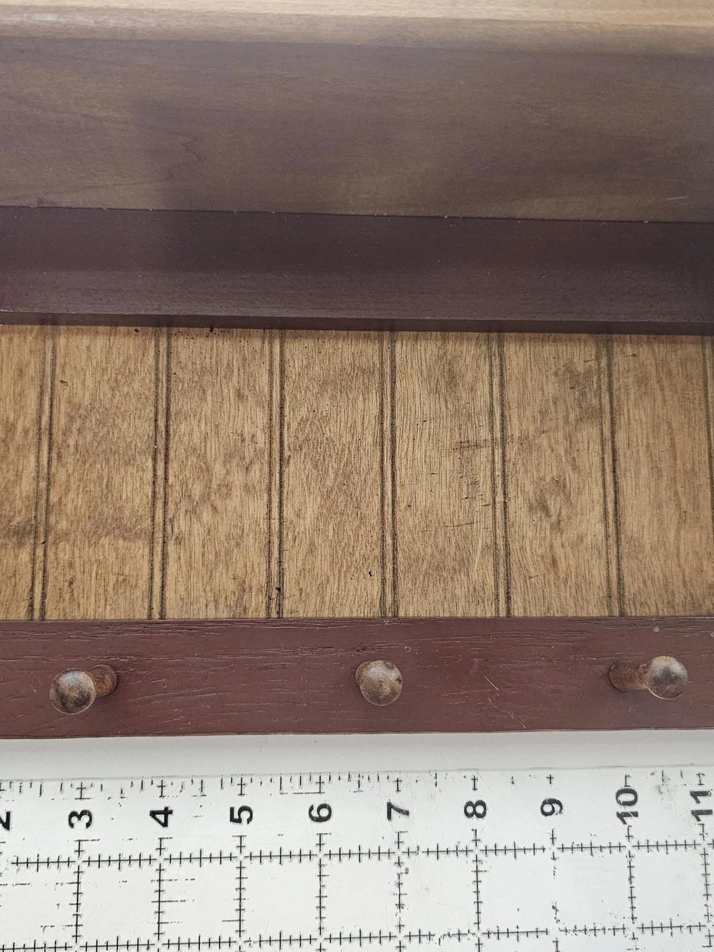 Two-Tone Brown Wall Shelf with Three Hooks - Unbranded